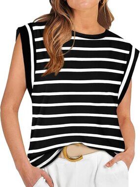 Cap Sleeve Striped Business Casual Tank